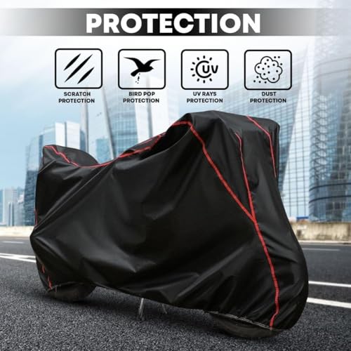 Image of Waterproof Bike Body Cover Compatible with Hero Xtream CBZ Dustproof Scratchproof - Motorcycle Cover for Two Wheeler, Outdoor Full Cover with UV, Duty, Rain Protection (Black & Red) R1