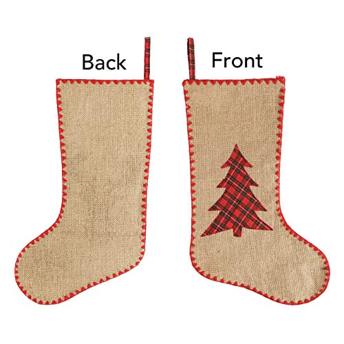 Meriwoods Burlap Chirstmas Stockings, 18 Inches 3 Pack Rustic Farmhouse Xmas Stockings, Holiday Decorations For Family Home With Embroidered Plaid #TOP2