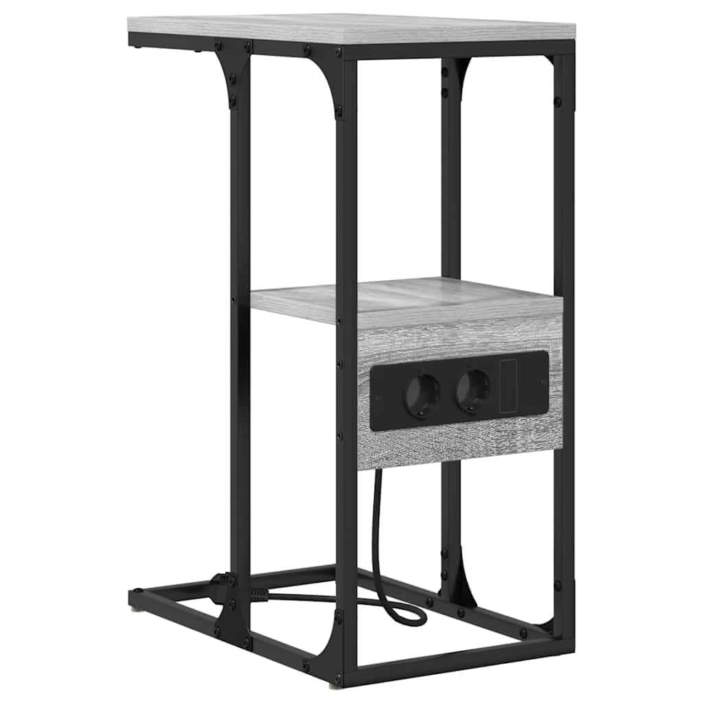 Table de nuit industrielle avec station de charge intégrée et étagère