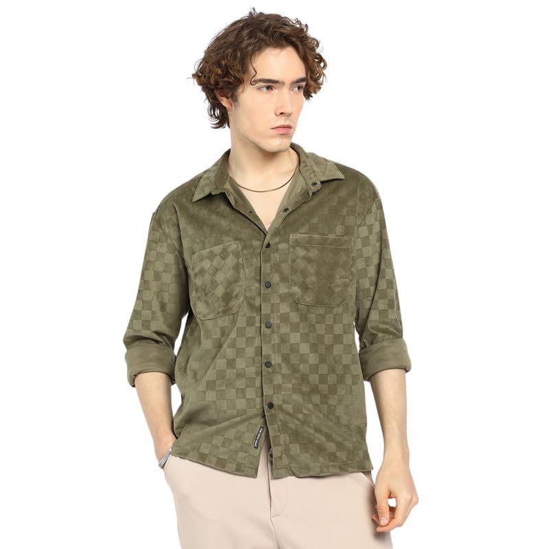 Image of CAHOOT Men's Shacket for Casual Wear | Spread Collar | Long Sleeve | Button Closure | Overshirt /Shacket Crafted with Comfort Fit for Everyday Wear