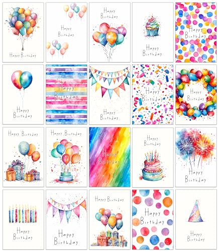 20 Assorted Birthday Cards Multipack - 12 x 17cm (About 5x7 