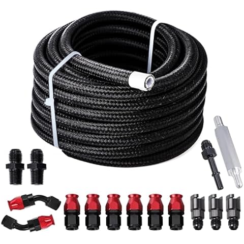 25FT PTFE Fuel line Kit: 6AN 3/8" Fuel Hose EFI LS Fuel Injection line E85 Oil Gas Hose Fitting Kit Nylon Stainless Steel Cover