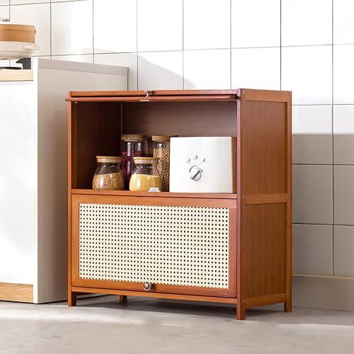 ADOSSY 食器棚 本棚 キッチンラック 食器 収納棚 キッチンキャビネット キッチン収納棚 調味料ラック 台所収納 竹製 扉付き 組立製品 大容量 多機能収納 省スペース 便利な収納 耐荷重 防塵 台所 書斎 居間 寝室収納ラック (70cm, 2段)