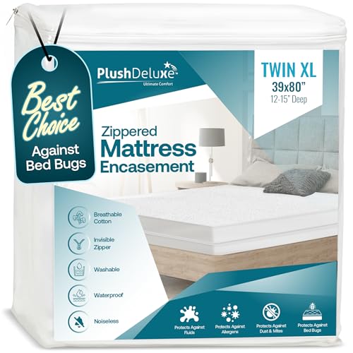 Image of Twin-XL 39X80 Size Mattress Encasement - Zippered Waterproof, Bedbug Proof, College Dorm Size, 6-Sided Protection - Hypoallergenic Cotton Terry Fabric 12-15 inch Depth