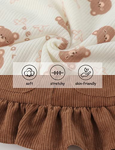 Yentake Newborn Baby Girl Dresses Clothes Long Sleeve Ruffle Romper Infant Suspender Skirt Set Baby Overall Fall Outfits (Brown, 0-3M) #TOP4