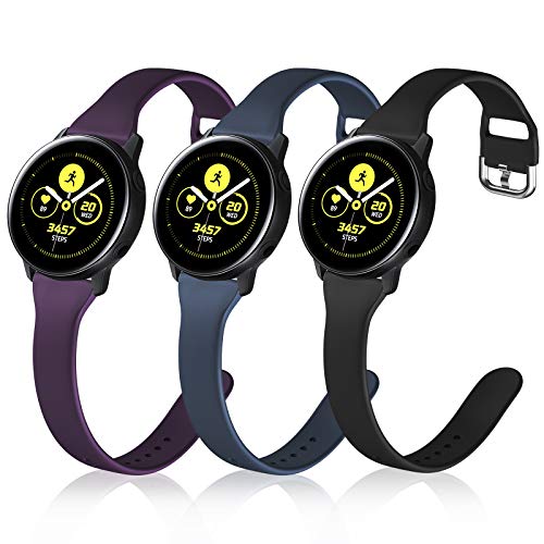 ZEBRE 3-Pack Slim Bands Compatible with Galaxy Watch Active 2 Bands 40mm 44mm / Galaxy Watch 3 Bands 41mm / Galaxy Watch Active Bands, 20mm Narrow Slim Soft Silicone Replacement Wristbands