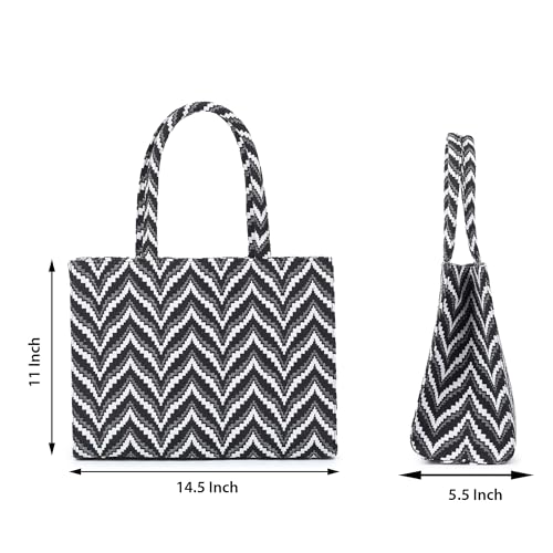 Tahamark-Womens-Printed-Synthetic-Leather-Tote-Bag-for-Office-College-and-Party-Black