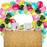 141 Pieces Tropical Hawaiian Party Decorations Luau Hawaiian Grass Table Skirt Palm Leaves Luau...