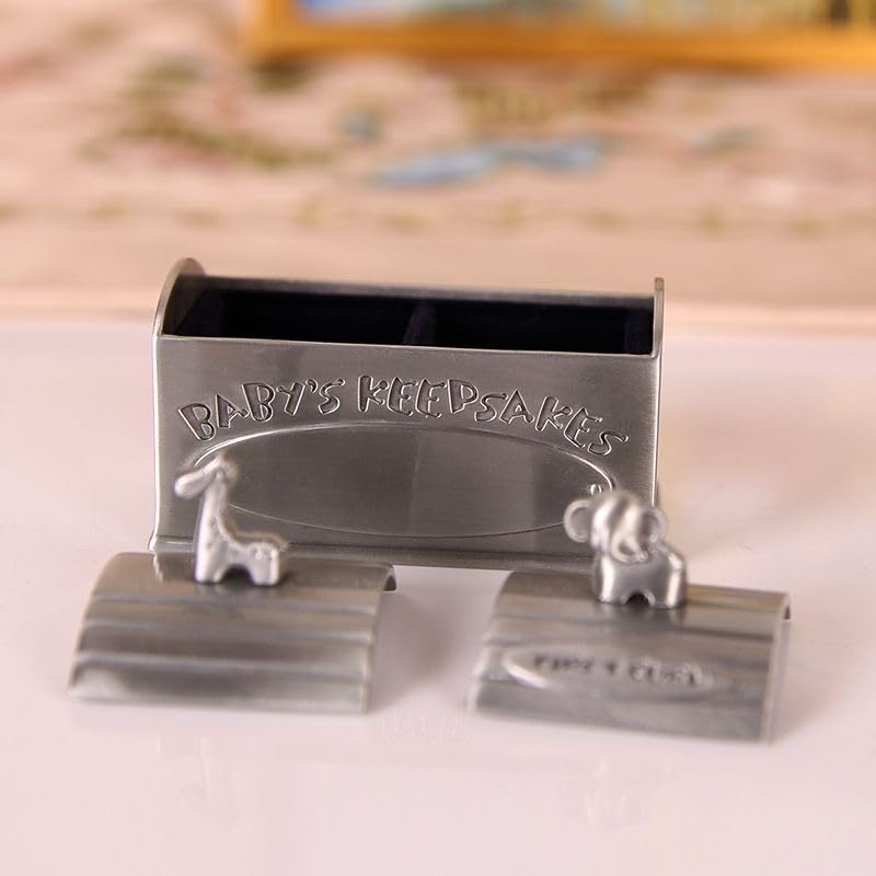 Premium Baby Keepsake Box for First Tooth & Curl – Vintage Silver Zinc Alloy Memory Holder with Giraffe & Elephant Figurines – Newborn Gift Idea for Boys & Girls
