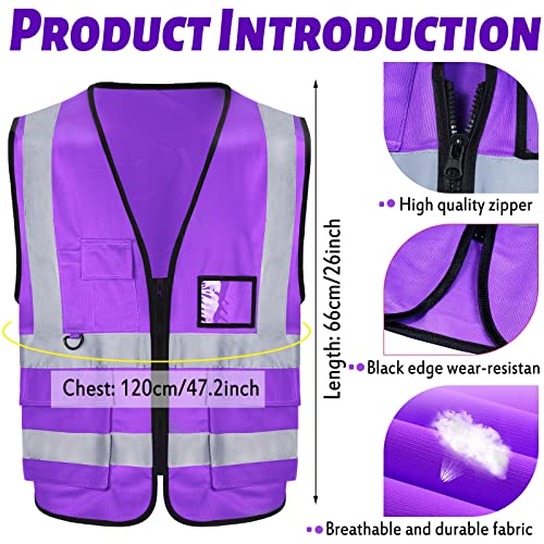 Eboot 10 Pcs Safety Vests High Visibility Safety Vest With Reflective Strips, Neon Vest Construction Vest With Pockets (Purple) #TOP1