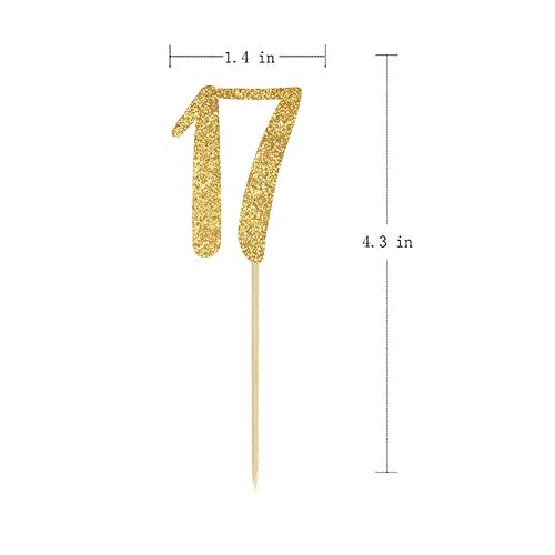 Miniatura 2 de Decoración dorada para cupcakes de cumpleaños número 17, paquete de 24 decoraciones para cupcakes con purpurina número 17