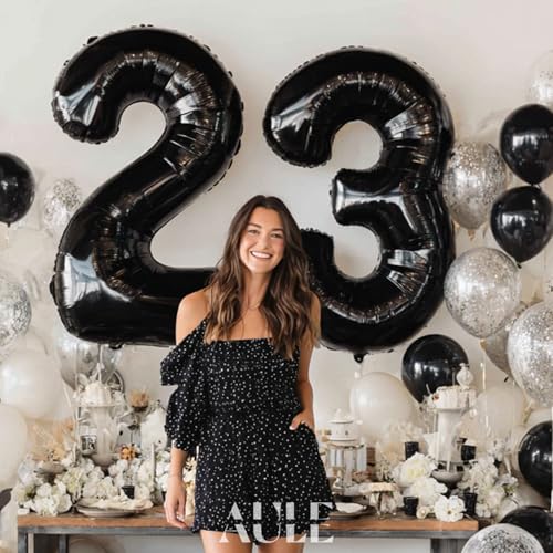 Image of AULE 40 Inch Large 23 Balloon Numbers Black, Big Foil Number Balloons, Giant Helium Happy 23th Birthday Party Decorations for Man and Women, Huge Mylar Anniversary Party Supplies