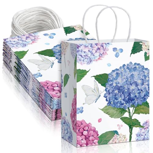 Sacs cadeaux en papier hortensia aquarelle pour sublimer vos tables de mariage et fêtes