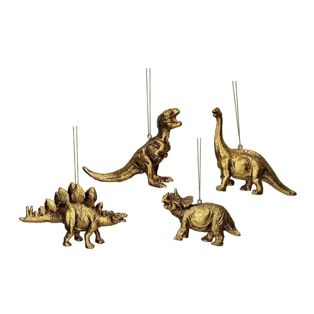 Gisela Graham Gold Set Of Four Old Resin Dinosaurs Hanging Christmas Decoration Bauble Ornament