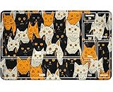 RWUTYTIUL MTG Kartenspielmatte 61 x 35,6 cm mit A-Zone, genähte Spielmatte für Commander Board TCG RPG CCG Game Desktop Tablet Mouse Pad zum Spielen Zubehör Katze Weiß Orange