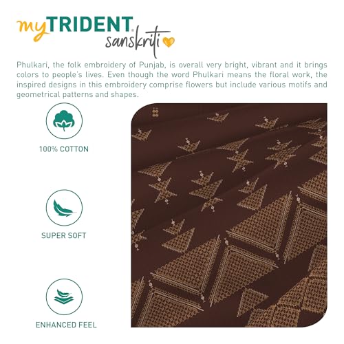 Image of MYTRIDENT Sanskriti Cotton Bedsheet for Double Bed, Gifting Collection King Size - Phulkari Brown