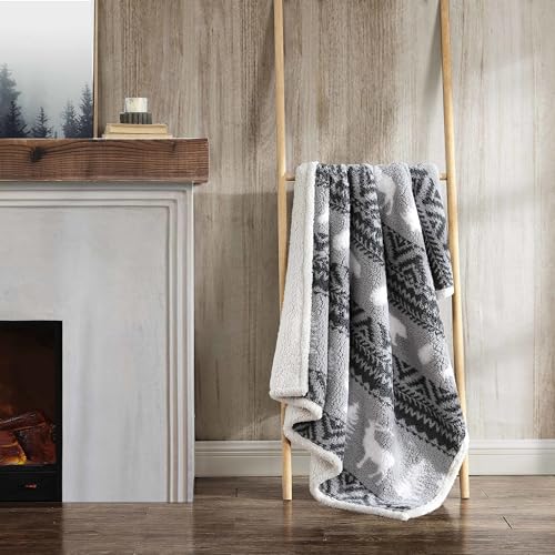 Image of Eddie Bauer - Throw Blanket, Ultra-Soft Plush Bedding with Faux Shearling Reverse, Blanket for Couch & Bed (Woodland Fair Isle Grey, 50 inch x 60 inch)