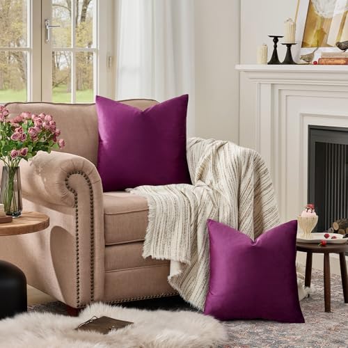 Image of GIGIZAZA Decorative Couch Throw Pillow Covers,Purple Square Pillow Cushion Covers 22x22,Pillow Cases Velvet Pillow Covers