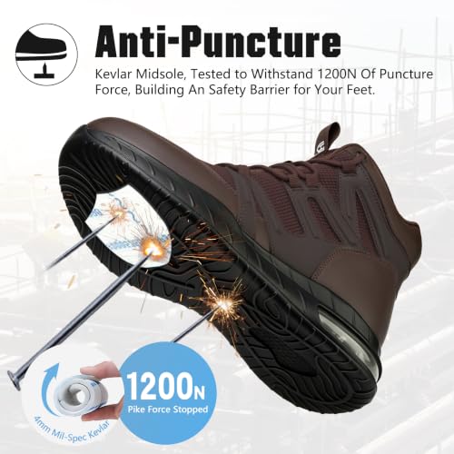 Hogent Steel Toe Boots for Men, Cushioned Safety Work Shoes - image 3