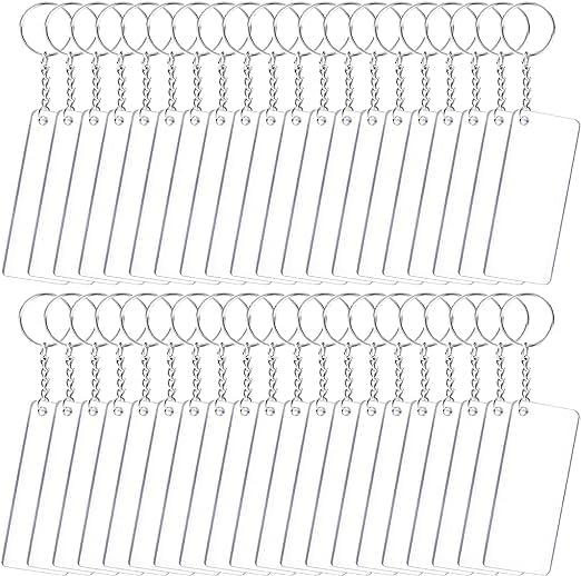Rectangle Acrylic Keychain Blanks Set Clear Rectangle Acrylic Blanks (3 x 7cm) Key Rings with Chain and Jump Rings (10)