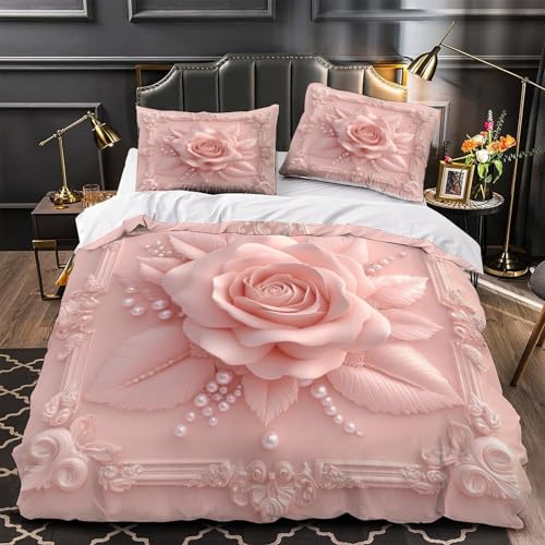 Housse de couette microfibre haut de gamme et résistante avec imprimé roses 3D