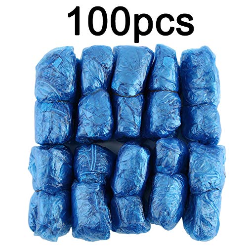 FinukGo 100Pcs/Set Disposable Plastic Shoe Covers Rooms Outdoors Waterproof Rain Boot Carpet Clean Hospital Overshoes Shoe Care Kits - Blue
