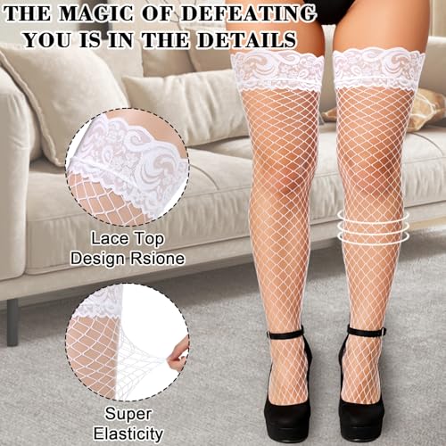 Plus Size Fishnet Thigh-High Stockings Silicone Lace Top Stay Up Tights Pantyhose Fishnet Gothic Clothes for Women2
