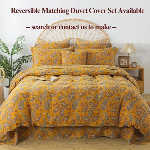 Image of FADFAY Paisley Sheets Set King Vintage Yellow Grey Floral Bedding Shabby Farmhouse Bedding Super Soft Washed Double -Layer Muslin Sheets Luxury 100% Cotton Deep Pocket Fitted Sheet 4Pcs, King Size