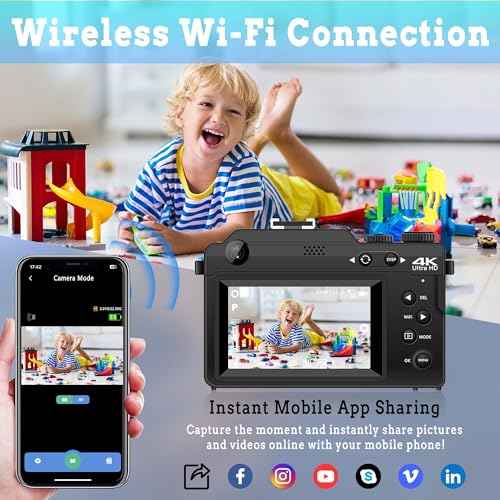 4K 48MP Digital Camera for Photography: 18X Zoom Dual-lens Travel Vlogging Camera with 32GB TF Card for Youtube Tiktok 3''Autofocus Compact Camera for Teenagers Beginners Students - Image 4