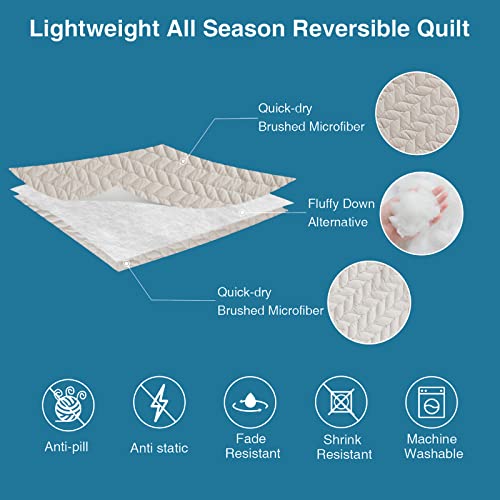Bysure Reversible 3 Piece Stitch Quilt Set Full/Queen Size (Taupe, 90X96), Lightweight Coverlet All Season Brushed Microfiber Bedspread, Light Brown Quilt With 2 Pillow Shams #TOP4