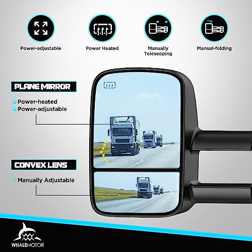 Image of Heated Tow Mirrors Compatible with 2007-2013 Chevy Silverado & GMC Sierra (2007 New) 1500 2500 3500 HD, Tahoe Suburban Avalanche Yukon, Extended Trailer Towing Side Mirror w /LED Arrow Turn Light