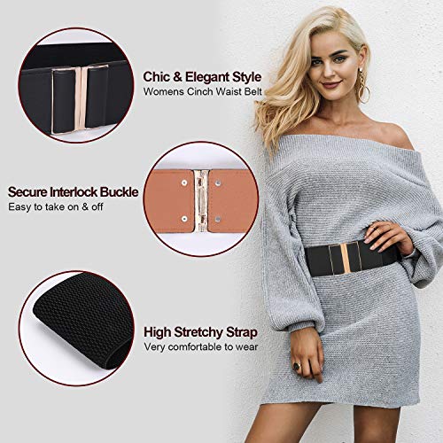 Image of Women Belt for Dress Black Wide Elastic Stretch Waist Belt Retro Cinch Belt
