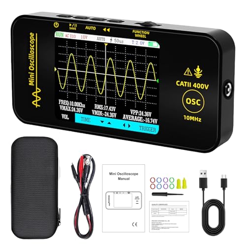 Handheld Oscilloscope, 10MHz Bandwidth Digital Oscilloscope, Rechargeable & Portable Mini Oscilloscope, Multi-function Signal Generator, 48MSa/s Sampling, 3.2 LCD, Oscilloscopes for Automotive Audio