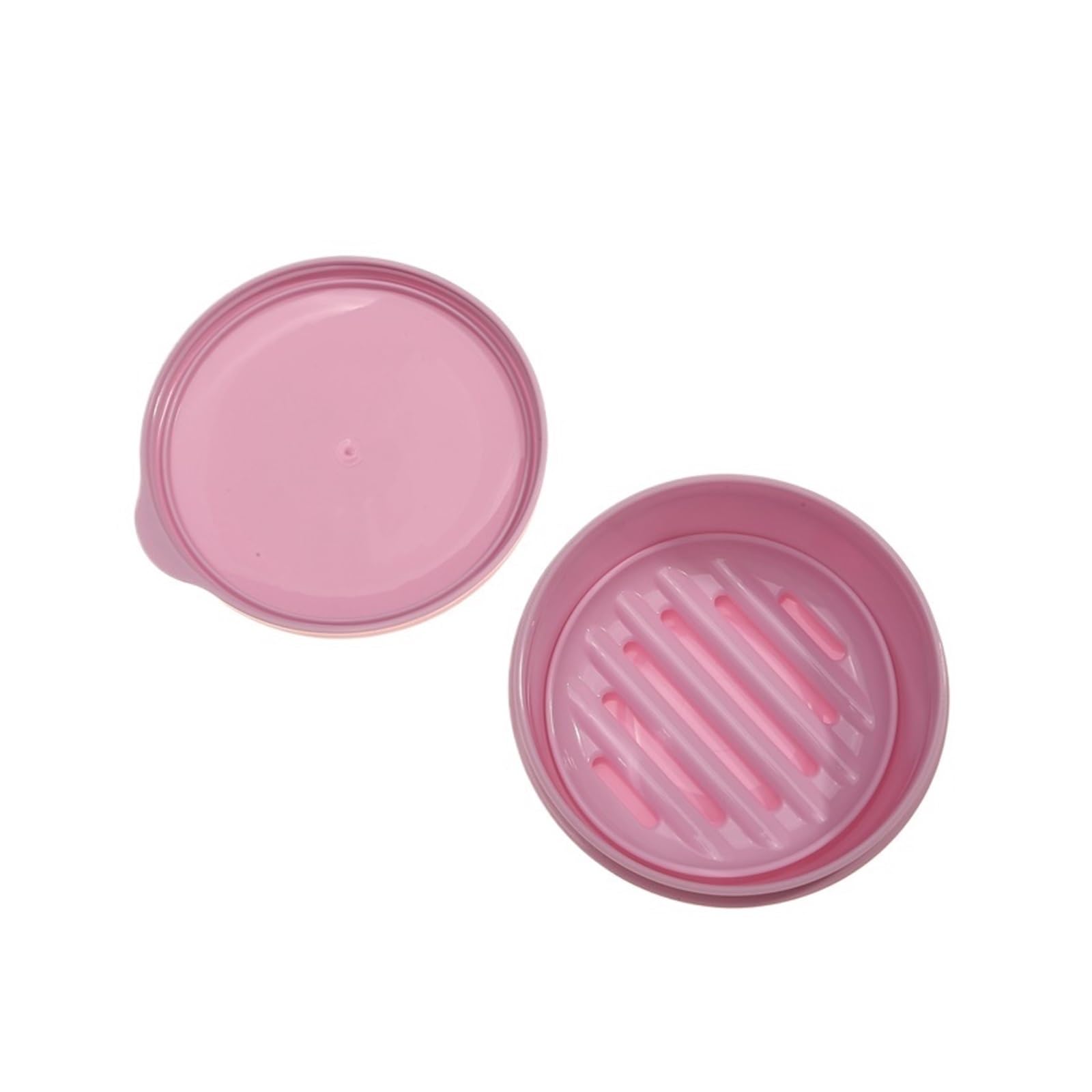 2 pcs,Plastic Soap Container Bar Holder Travel Case Portable Round Dishes with Lid Leak-Proof Box for Shampoo For Bathroom(Pink)