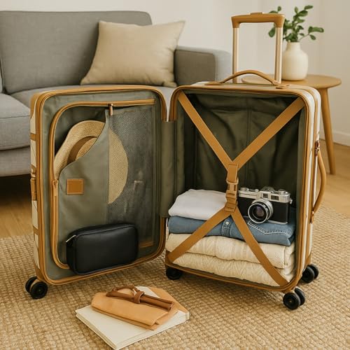 World Traveler Chariot Gatsby Vintage Hardside Train Case Spinner Luggage – New Airline Approved Size, Posh Ivory, 20-Inch Carry-on3