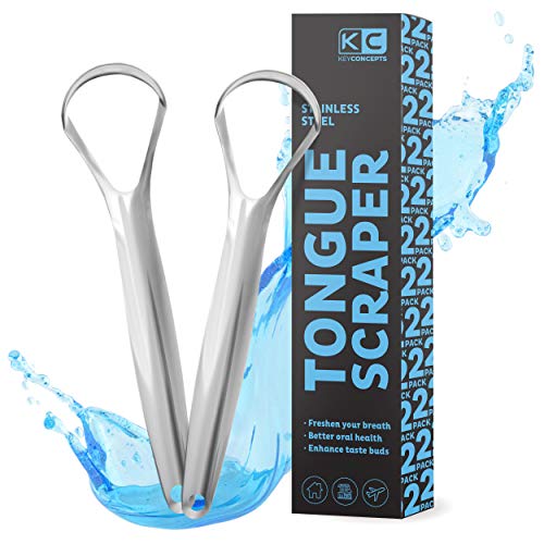 Tongue Scraper (2 Pack), BPA-Free Stainless Steel Tongue Scrapers for Adults