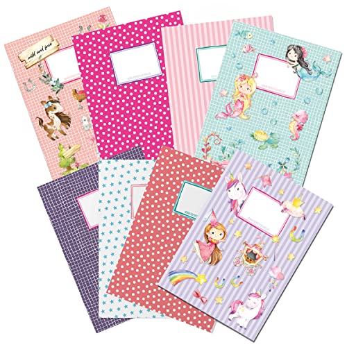 Papierdrachen 8 High-Quality Paper Notebook Covers for Children DIN A4, Underwater and Unicorn Motif, Notebook Cover