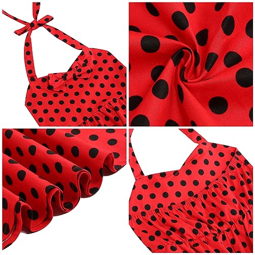 Kids Girls 50s Vintage Polka Dot Dress Retro Rockability Girls 1950s Princess Girl Dress Retro 1950s Dresses Kids Halter Party Dress for Carnival Christmas Dresses for Girls Polka Dot Red 5-6 Years4