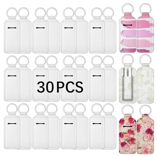 Anpuimult 30 PCS Sublimation chapstick holder blanks?bulk neoprene lip balm holder keychain?Neoprene Clip-on Sleeve Travel Key Ring Holder DIY sublimation blanks products