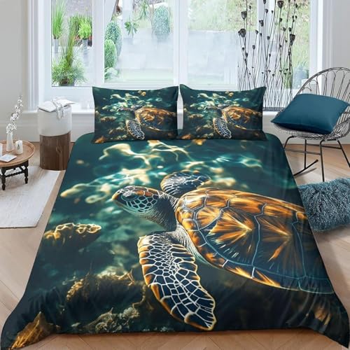 Funda Nordica Cama 180 Tortugas Marinas Funda Nórdica Edredon Arrecifes de Coral Fundas Nórdicas 260x240 Microfibra Suave Ropa de Cama con Cremallera y 2 Fundas de Almohada 50x75 P.1098
