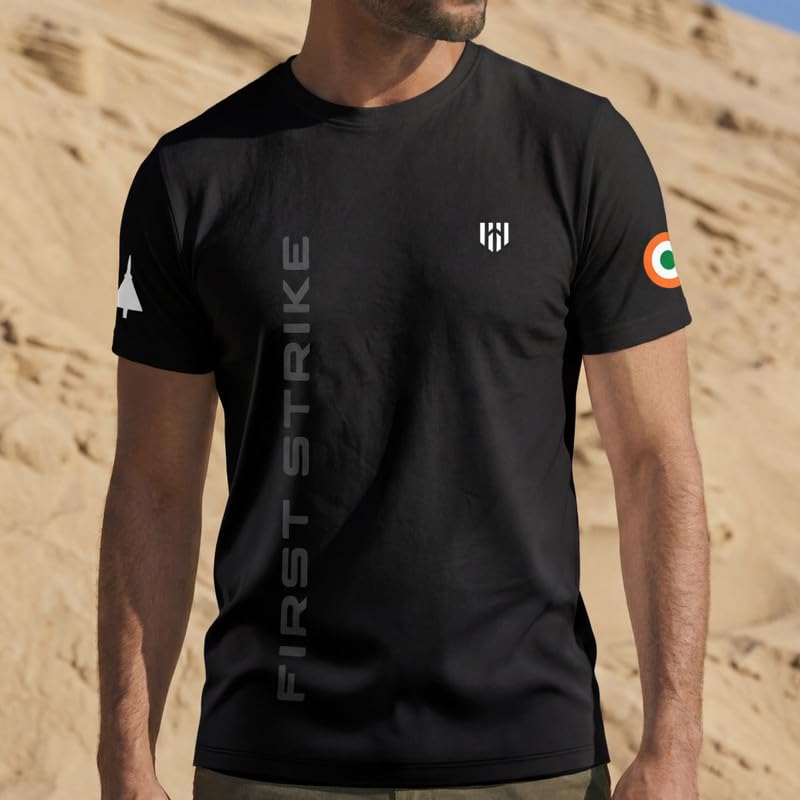 Image of Deployed First Strike Signature Luxesoft Cotton T-Shirt | Army t Shirt for Men | Military | Commando | t Shirts | Round Neck | Half Sleeve | Regular Fit | Black