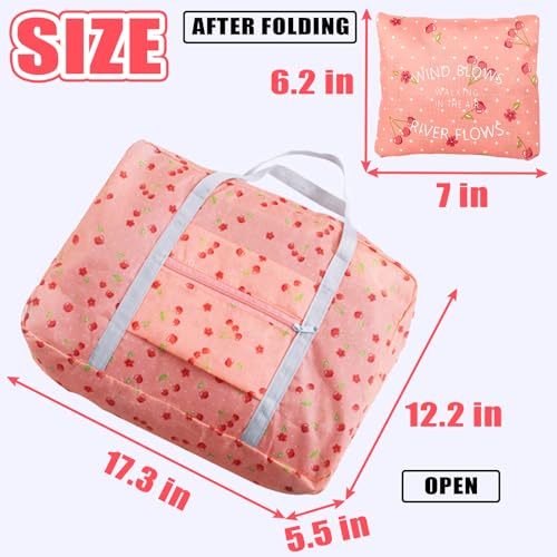 Travel Bag Foldable Luggage Bag Spirit Airlines Personal Item Bag Sports Gym Bag Weekender Overnight Bag Travel Duffel for Women (Pink Cherry)2