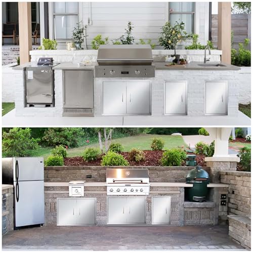 JIE JIN 31" W X 24" H Outdoor Kitchen Doors Double Doors Thickened 304 Brushed Stainless Steel BBQ Access Door BBQ Island Doors Outdoor Kitchen Accessories Door for Outdoor Kitchen BBQ Island by JIE JIN - Image 7