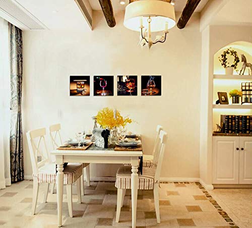 Kitchen Decorations Coffee Decor Wine Cup Cigar Pictures Canvas Art Home Decor Framed Art Ready To Hang - 4 Panels Modern Artwork For Walls Painting Canvas Pictures For Dining Room Kitchen Wall Decor #TOP5