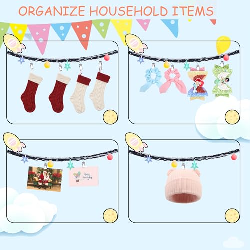Image of 2PCS Stuffed Animals Storage Chain Organizers 80 inch Cotton Hanging Storage Chain with 40 Metal Clips Stuffed Animal Display Holder Chain for Wall or Corner Nursery Play Room (Black)