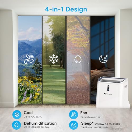 Image of DR.PREPARE 14,000 BTU Portable Air Conditioner with WiFi Enabled, Cooling, Dehumidifier, Fan & Sleep Modes 4-in-1 Portable AC w /Remote Control & 67'' Window Kit, Cools Up To 700 sq. ft, 1-24H Timers