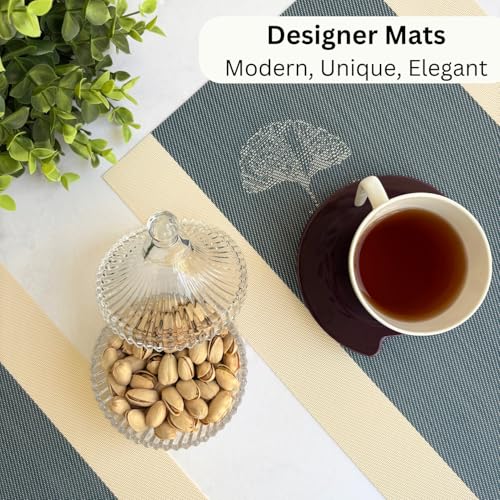 Image of Livmodern Premium Dining Table Mats Set of 6 | Wipeable & Washable PVC Placemats | Anti Skid and Heat Resistant Designer Mats 6 Pieces - Midnight Bloom