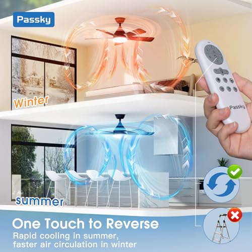 Image of Passky Ceiling Fans with Lights, 42 inch Sleek Ceiling Fan with Light and Remote Control, 3CCT, Dimmable, Reversible, Noiseless, Black Ceiling Fan for Bedroom, Living Room