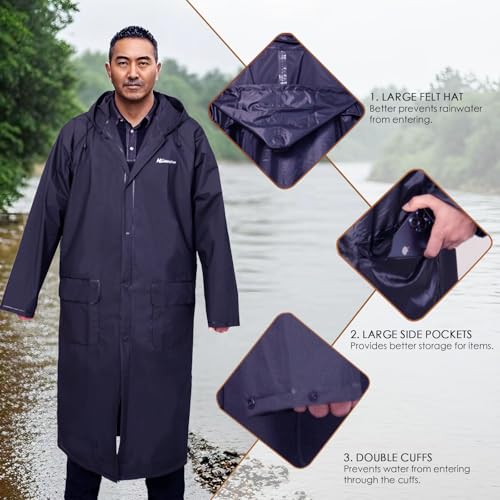 Men's Long Hooded Raincoat - Waterproof Rain Jacket for Work & Outdoor Use - Image 3