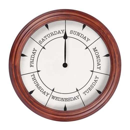 Day of The Week Clock 14Inch Retirement Wall Clock with Wood Frame Day Wall Clock for Men Women (Dark Reddish Brown)